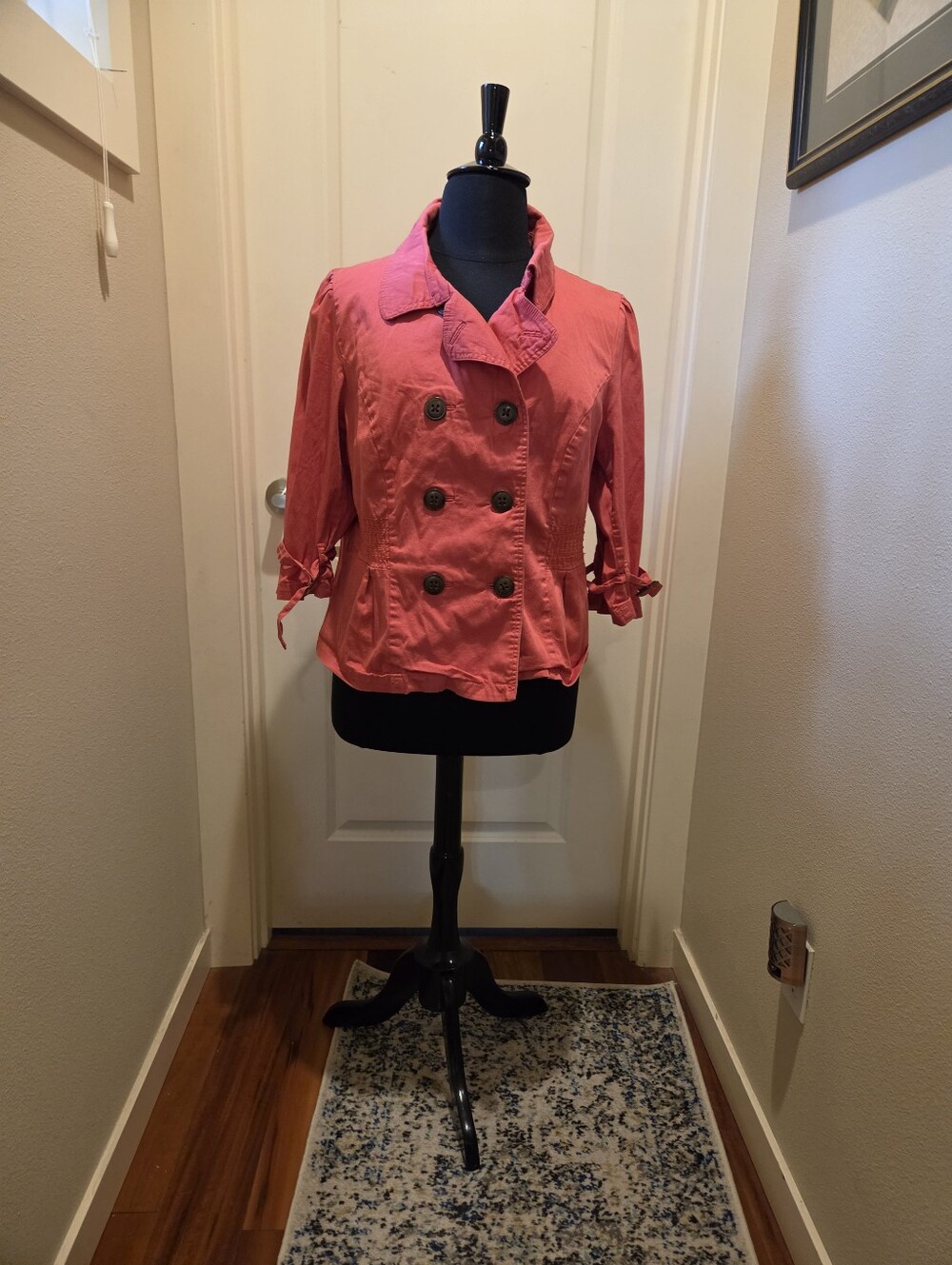 American Rag Women's Coral Double-Breasted Trench Style Crop Jacket